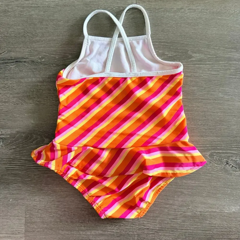 OP Girls Bathing Suit Stripped One Piece Orange Pink Yellow Summer Swim 6 Months